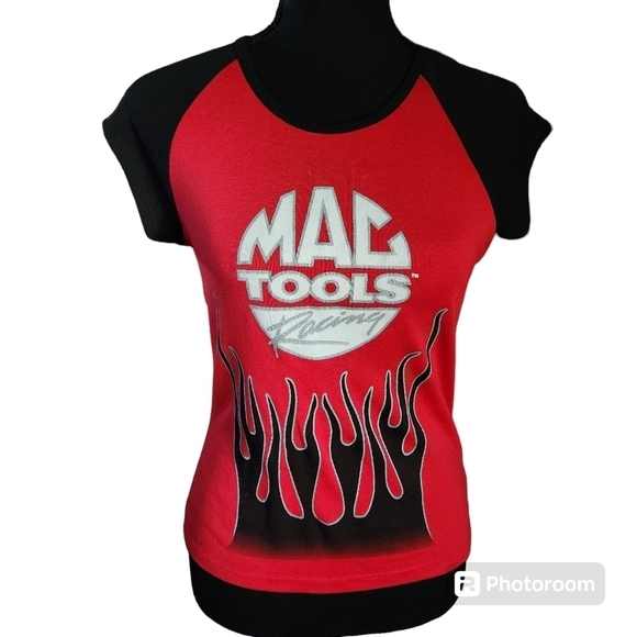 2000s Mac Tools Racing Flame Fitted Top sz M - Picture 1 of 6